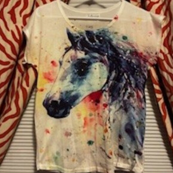 Watercolr Horse T-shirt, white background, Size small - Picture 3 of 6